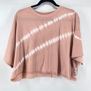 Flirtitude Active Crop Top Womens XXL Short Sleeve Shirt Peach Oversized NWT